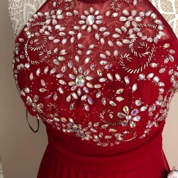 RED Embellished Plated Jeweled Prom Gown B. Darlin - Picture 8 of 15